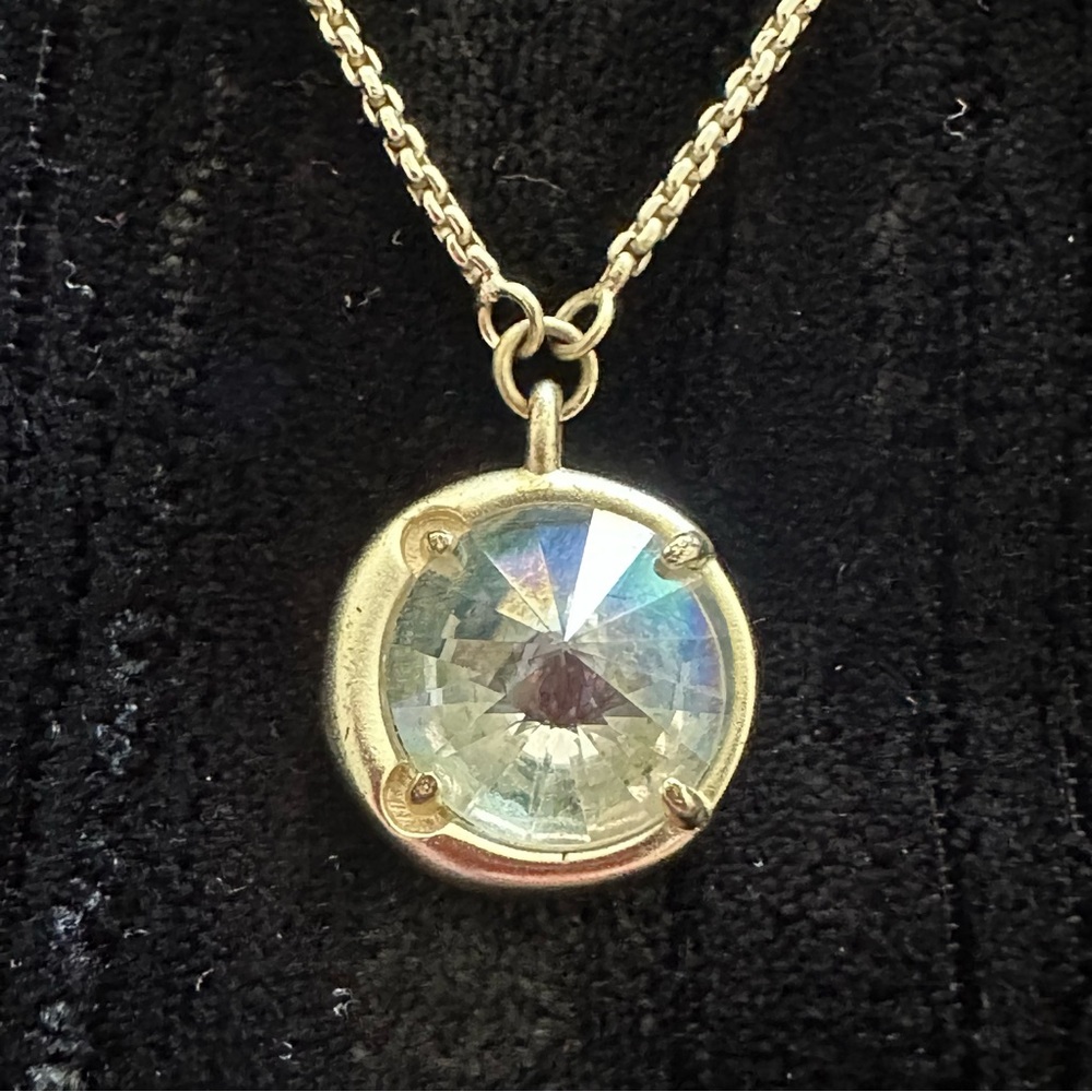 Kendra Scott Quinn Gold Clear Iridescent CZ Adjustable Pendant Necklace NWT